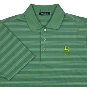 River's End John Deere Classic Polo Mens Medium Green‎ Striped Golf Shirt Logo